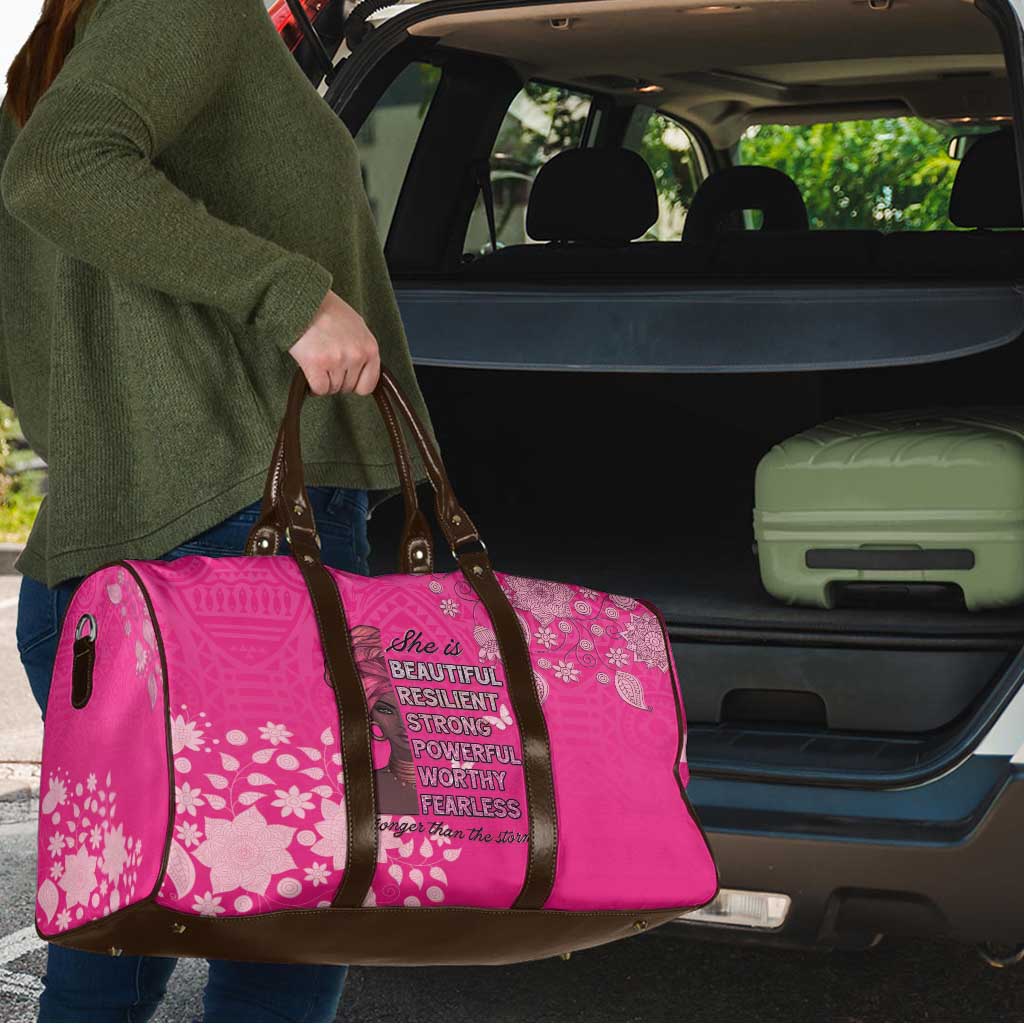 African Women Travel Bag Black Beautiful Brave and Bressed - Pink Color - Wonder Print Shop