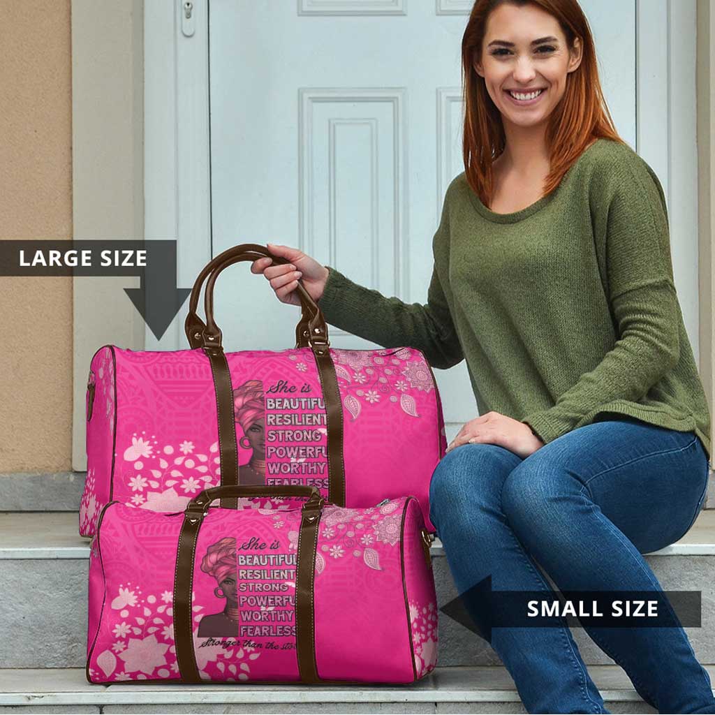 African Women Travel Bag Black Beautiful Brave and Bressed - Pink Color - Wonder Print Shop