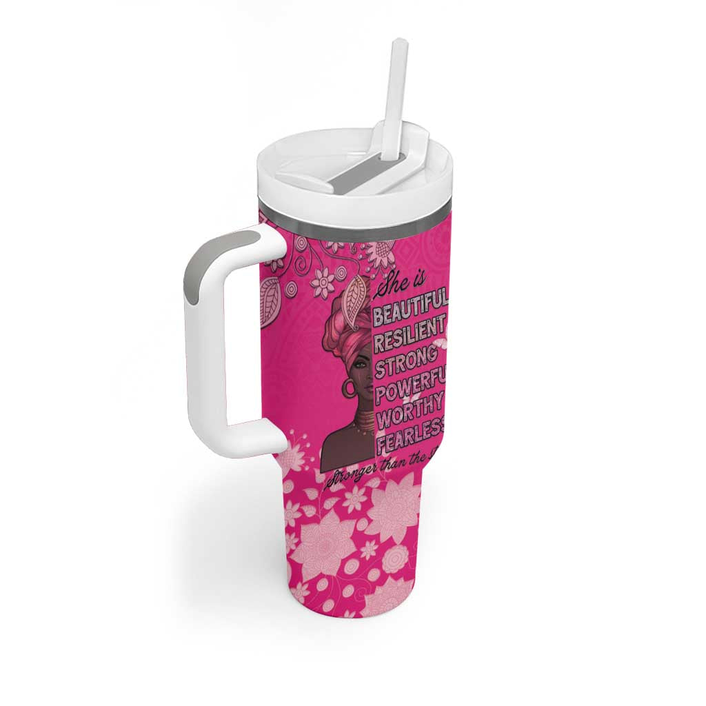 African Women Tumbler With Handle Black Beautiful Brave and Bressed - Pink Color - Wonder Print Shop