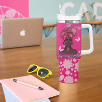 African Women Tumbler With Handle Black Beautiful Brave and Bressed - Pink Color - Wonder Print Shop