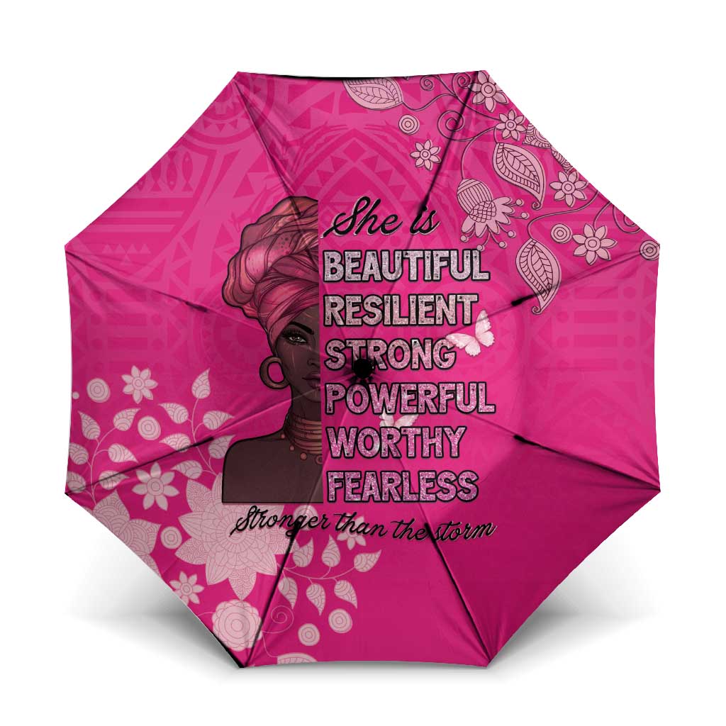 African Women Umbrella Black Beautiful Brave and Bressed - Pink Color - Wonder Print Shop