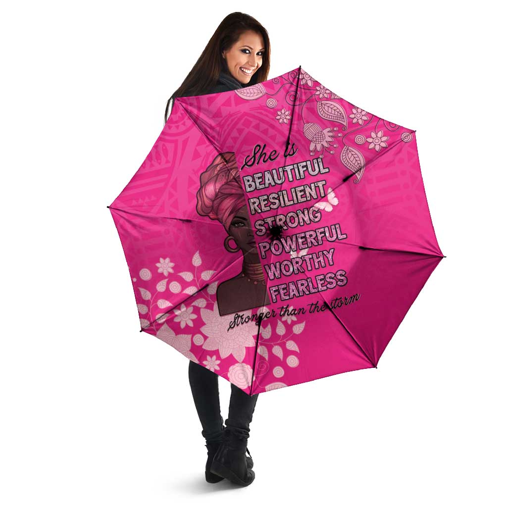 African Women Umbrella Black Beautiful Brave and Bressed - Pink Color - Wonder Print Shop
