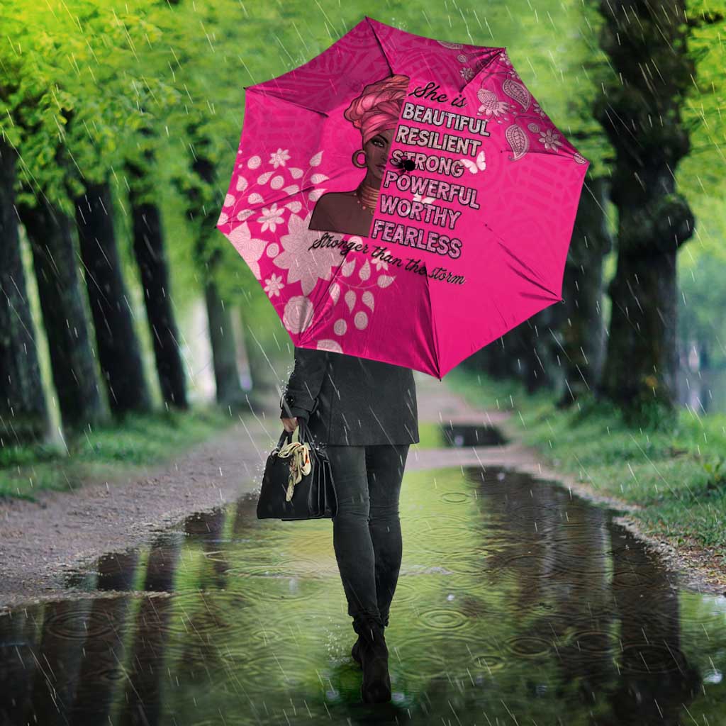African Women Umbrella Black Beautiful Brave and Bressed - Pink Color - Wonder Print Shop