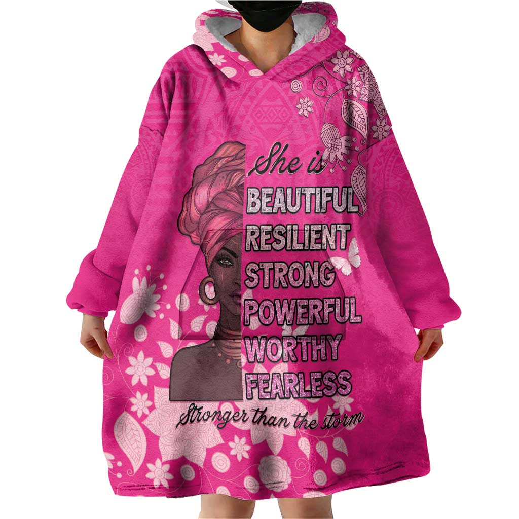African Women Wearable Blanket Hoodie Black Beautiful Brave and Bressed - Pink Color - Wonder Print Shop