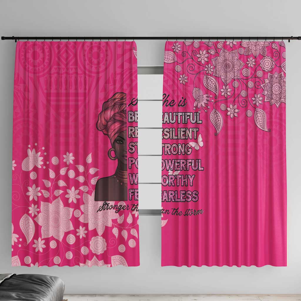 African Women Window Curtain Black Beautiful Brave and Bressed - Pink Color - Wonder Print Shop