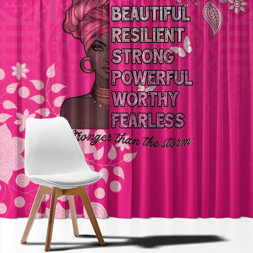 African Women Window Curtain Black Beautiful Brave and Bressed - Pink Color - Wonder Print Shop