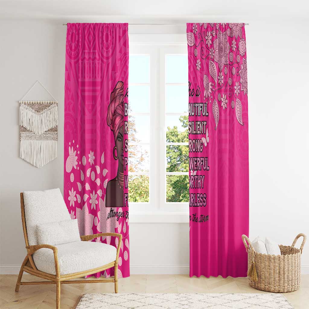 African Women Window Curtain Black Beautiful Brave and Bressed - Pink Color - Wonder Print Shop