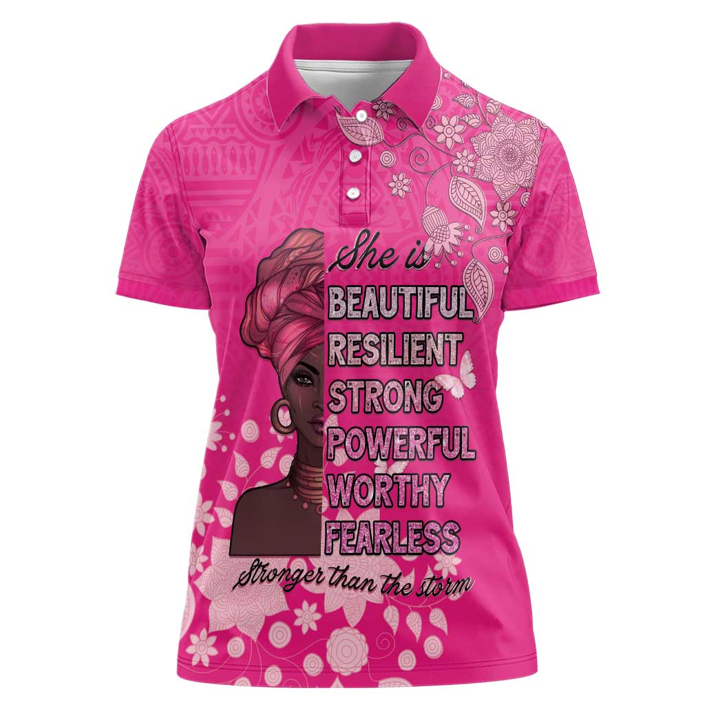 African Women Women Polo Shirt Black Beautiful Brave and Bressed - Pink Color - Wonder Print Shop