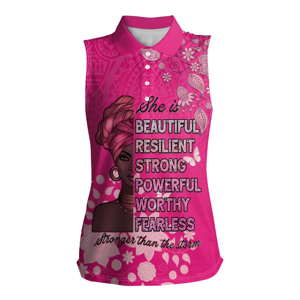 African Women Women Sleeveless Polo Shirt Black Beautiful Brave and Bressed - Pink Color - Wonder Print Shop