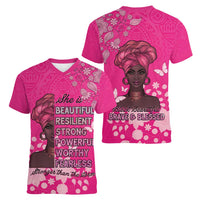African Women Women V-Neck T-Shirt Black Beautiful Brave and Bressed - Pink Color - Wonder Print Shop