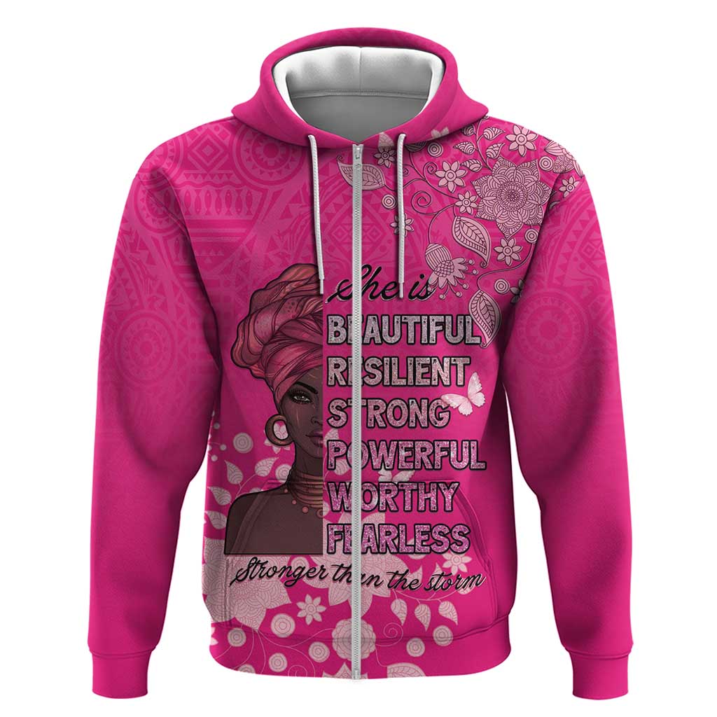 African Women Zip Hoodie Black Beautiful Brave and Bressed - Pink Color - Wonder Print Shop