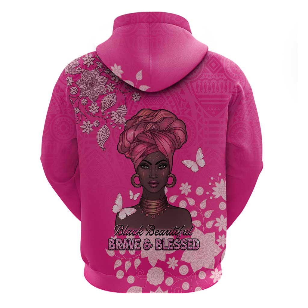 African Women Zip Hoodie Black Beautiful Brave and Bressed - Pink Color - Wonder Print Shop