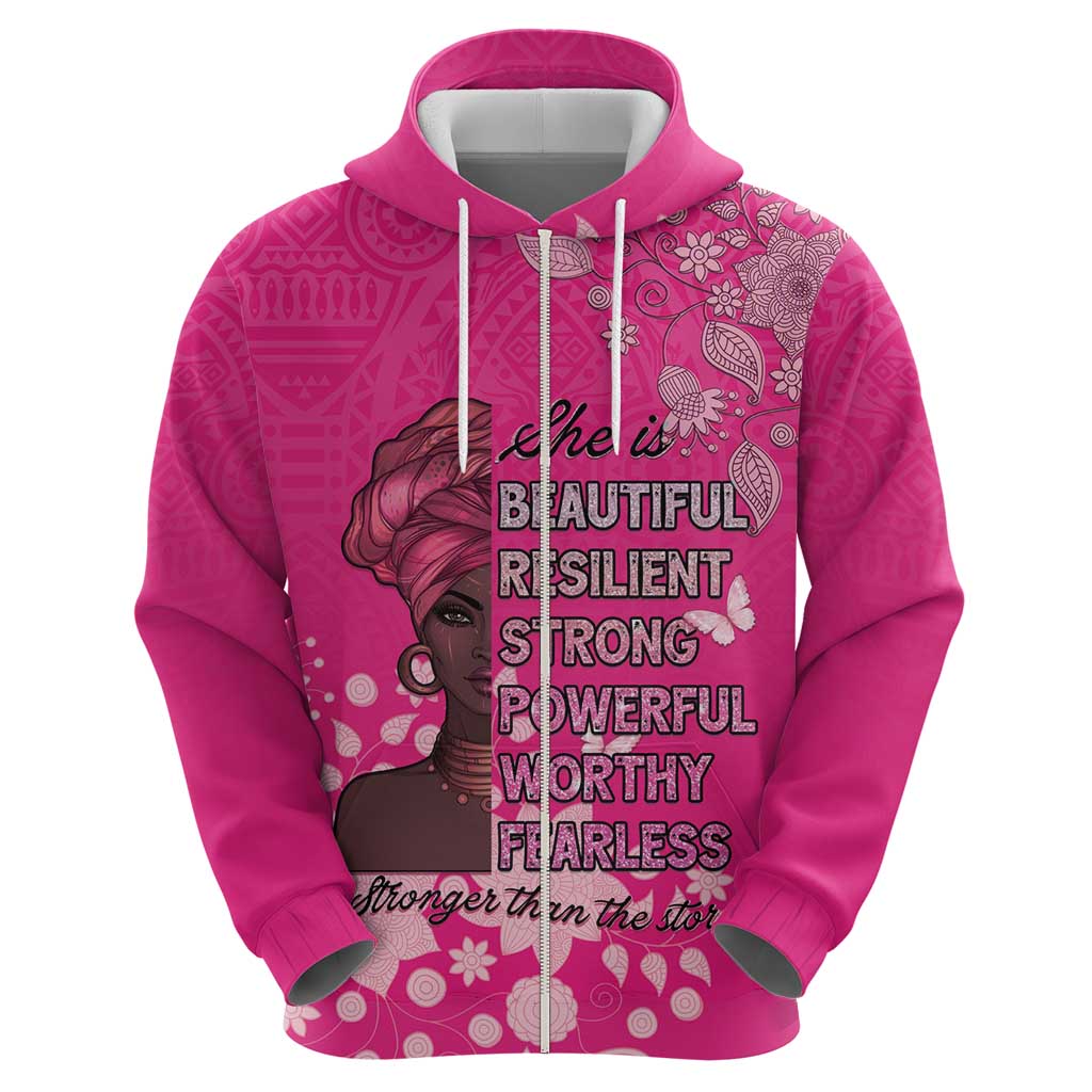 African Women Zip Hoodie Black Beautiful Brave and Bressed - Pink Color - Wonder Print Shop