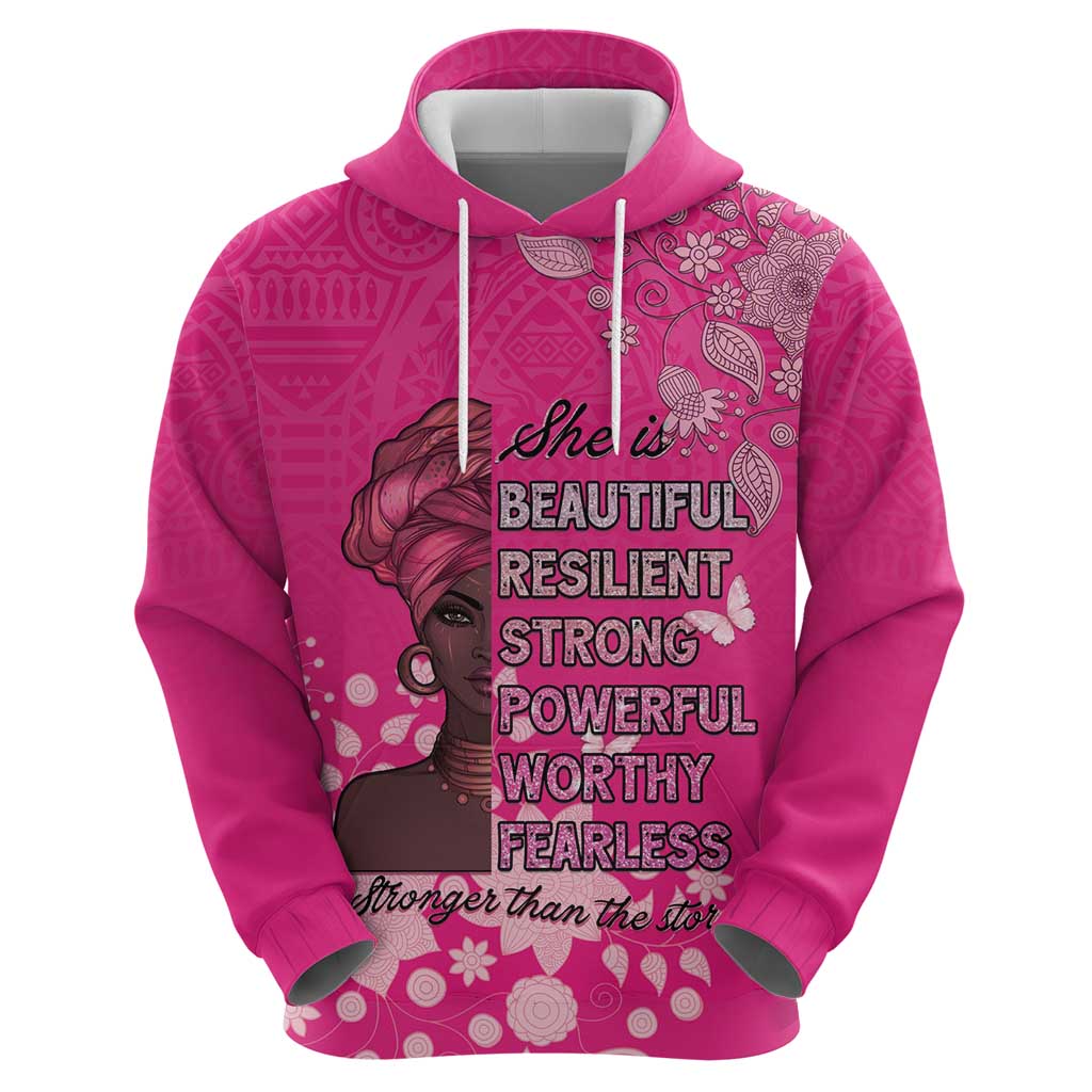 African Women Zip Hoodie Black Beautiful Brave and Bressed - Pink Color - Wonder Print Shop