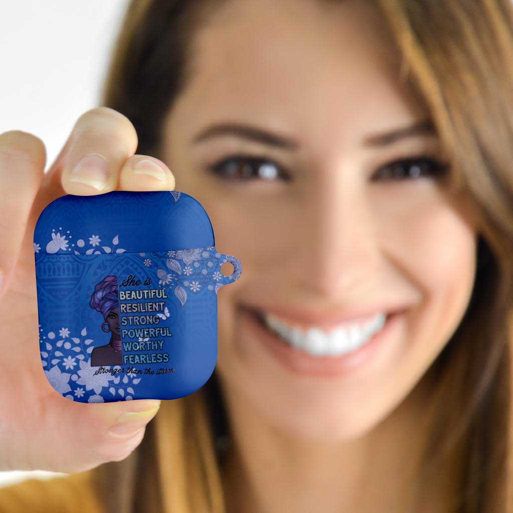 African Women AirPods Case Black Beautiful Brave and Bressed - Blue Color - Wonder Print Shop