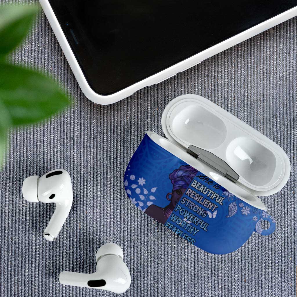 African Women AirPods Case Black Beautiful Brave and Bressed - Blue Color - Wonder Print Shop