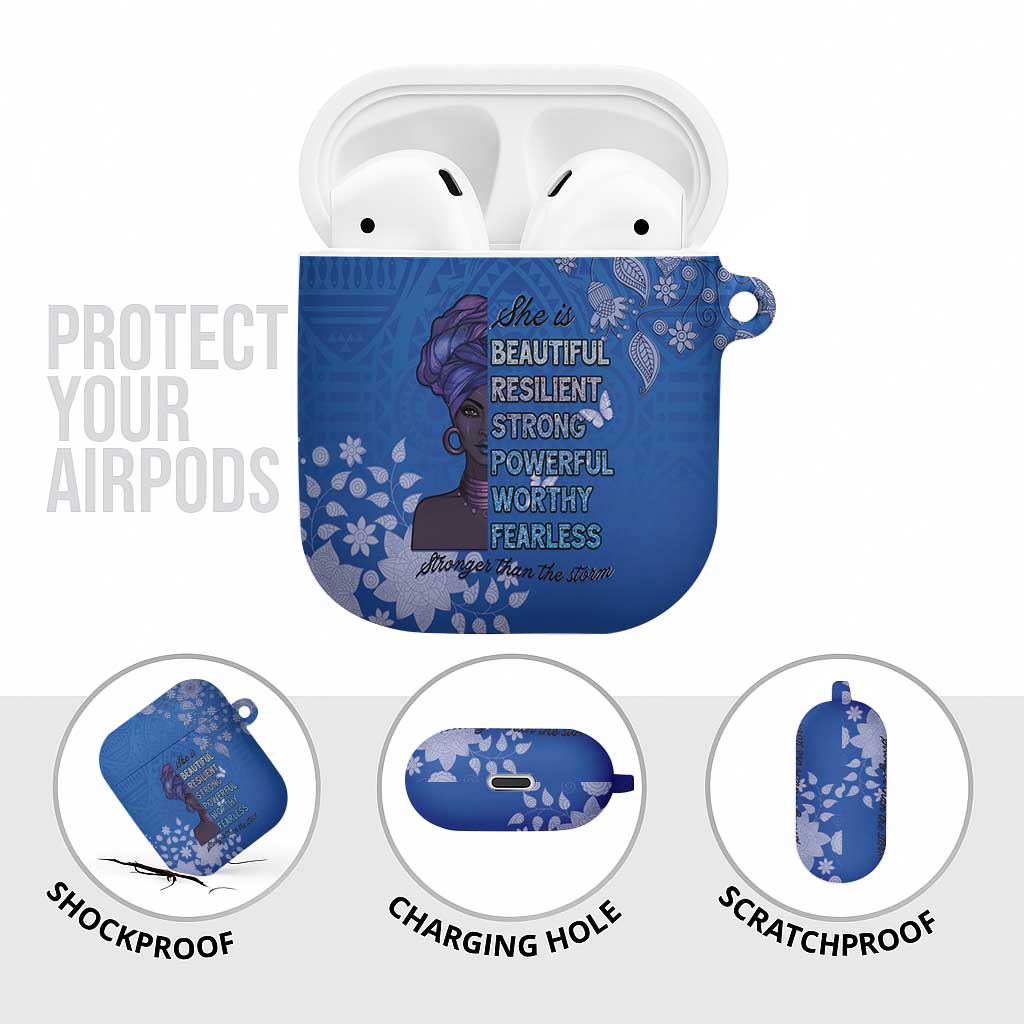 African Women AirPods Case Black Beautiful Brave and Bressed - Blue Color - Wonder Print Shop