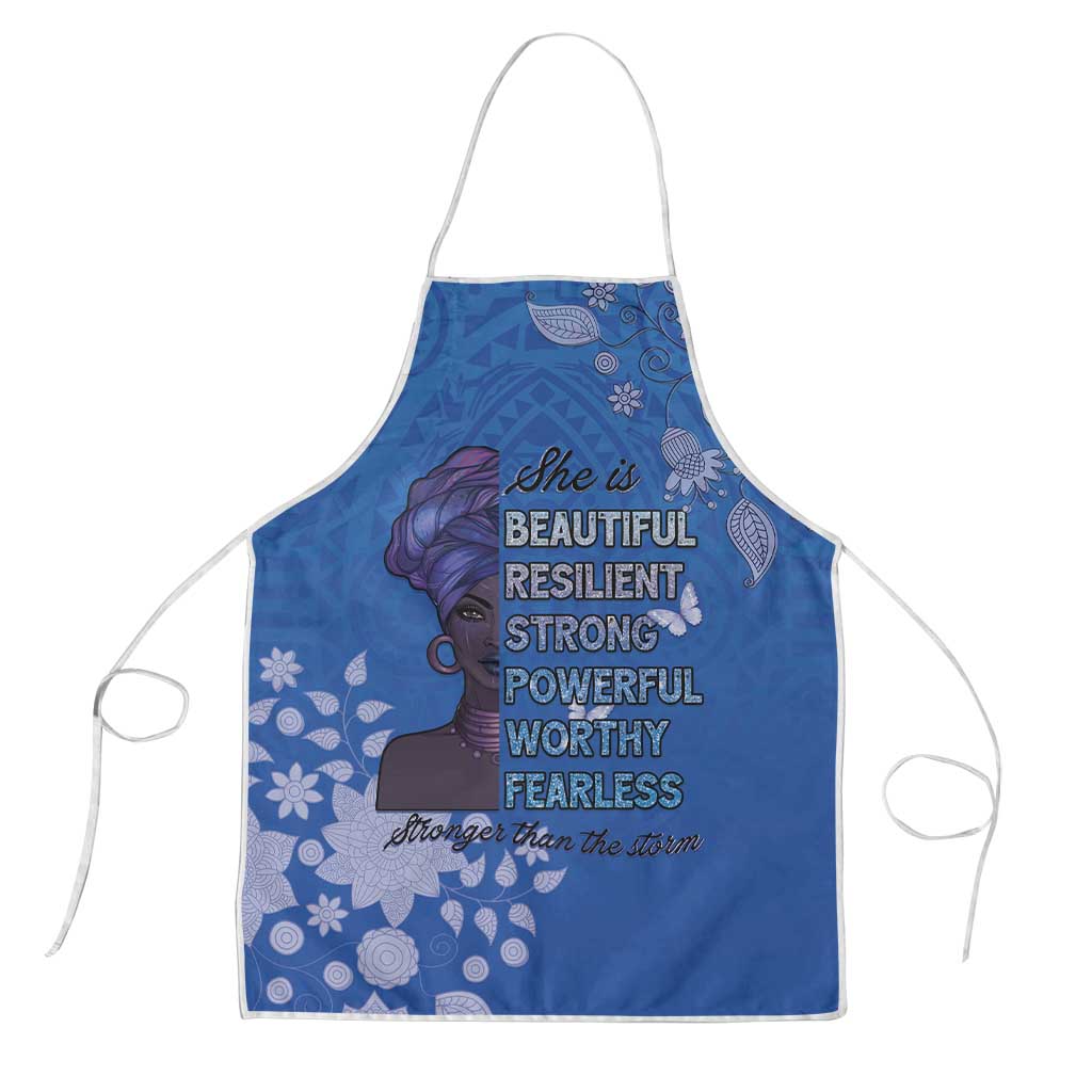 African Women Apron Black Beautiful Brave and Bressed - Blue Color - Wonder Print Shop