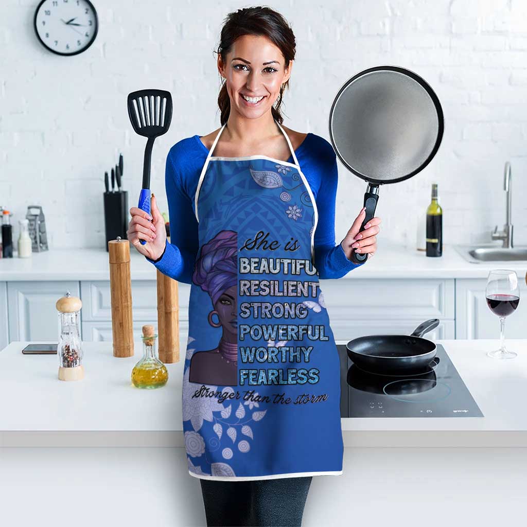 African Women Apron Black Beautiful Brave and Bressed - Blue Color - Wonder Print Shop