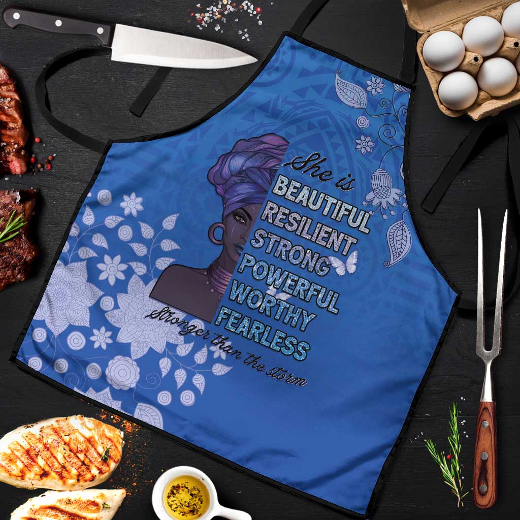 African Women Apron Black Beautiful Brave and Bressed - Blue Color - Wonder Print Shop