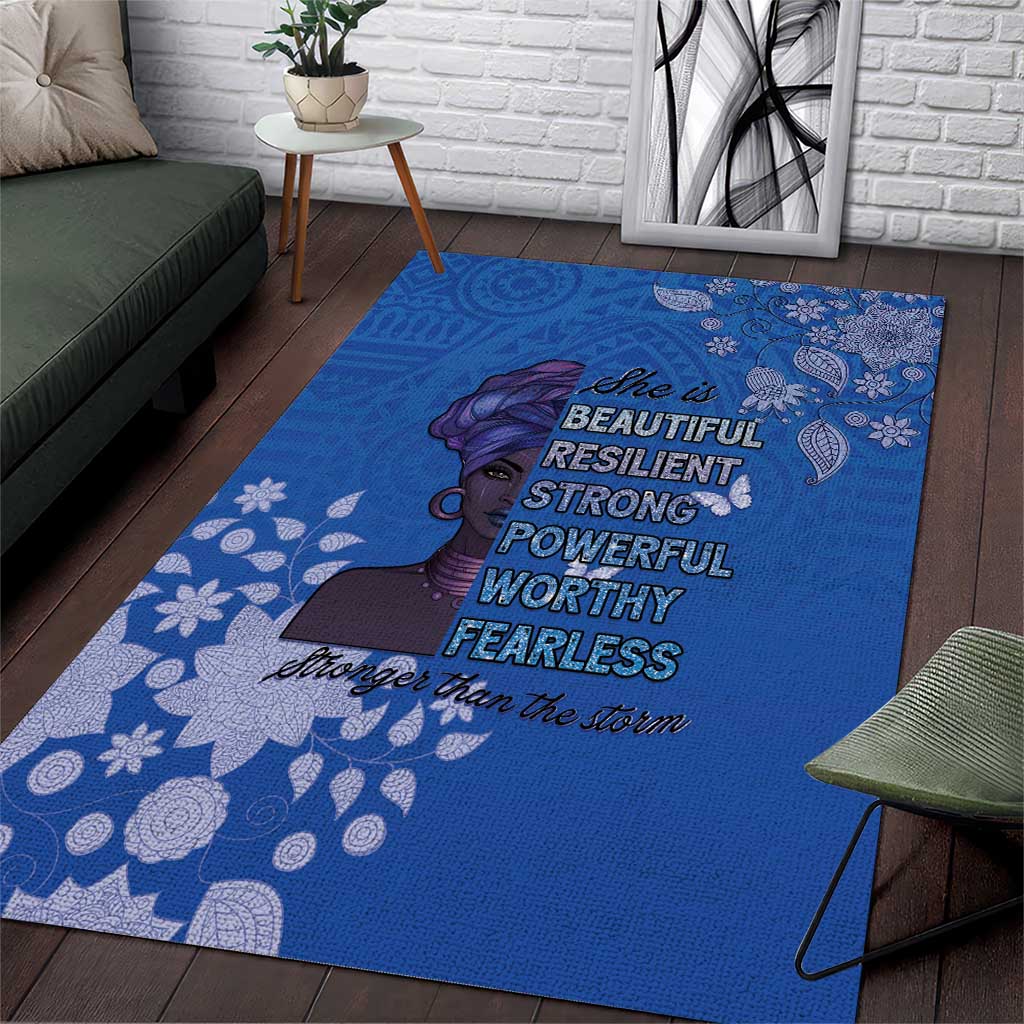 African Women Area Rug Black Beautiful Brave and Bressed - Blue Color - Wonder Print Shop