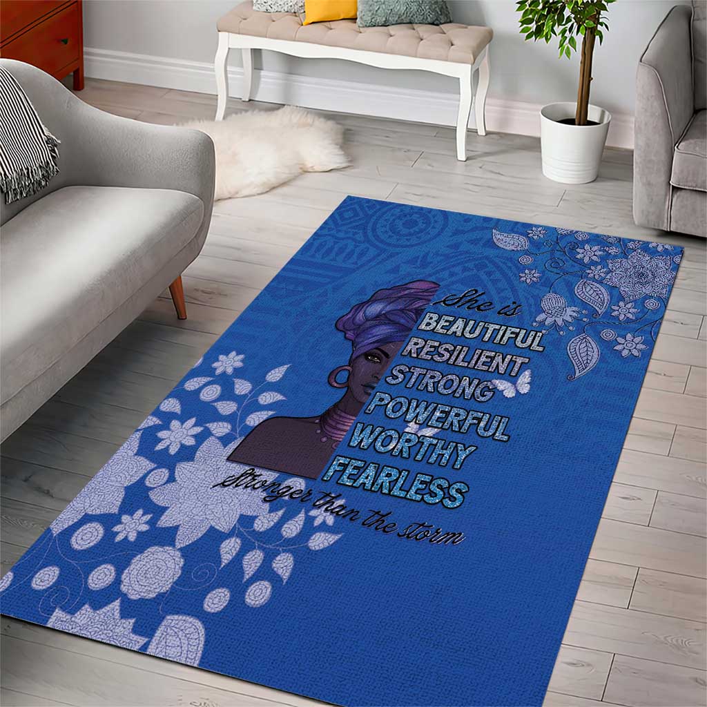 African Women Area Rug Black Beautiful Brave and Bressed - Blue Color - Wonder Print Shop