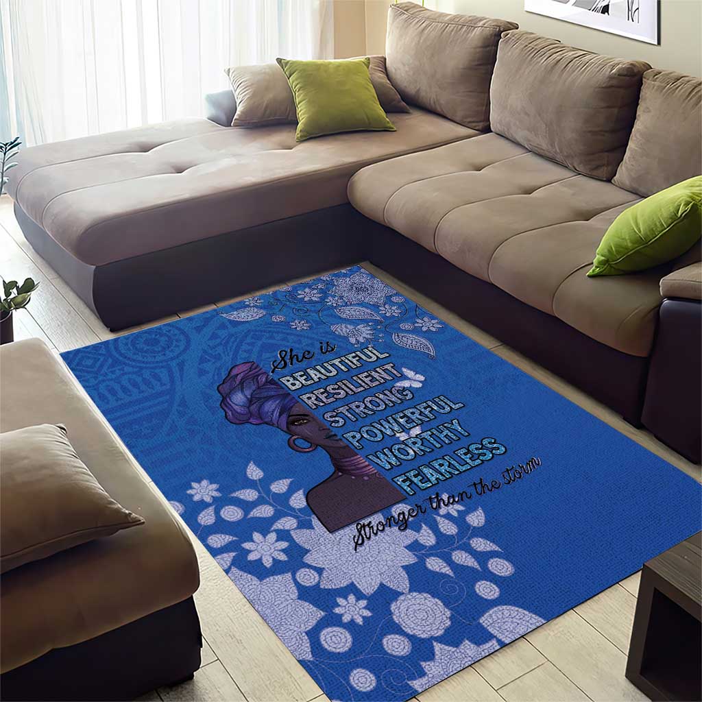 African Women Area Rug Black Beautiful Brave and Bressed - Blue Color - Wonder Print Shop