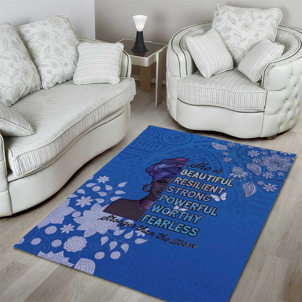 African Women Area Rug Black Beautiful Brave and Bressed - Blue Color - Wonder Print Shop