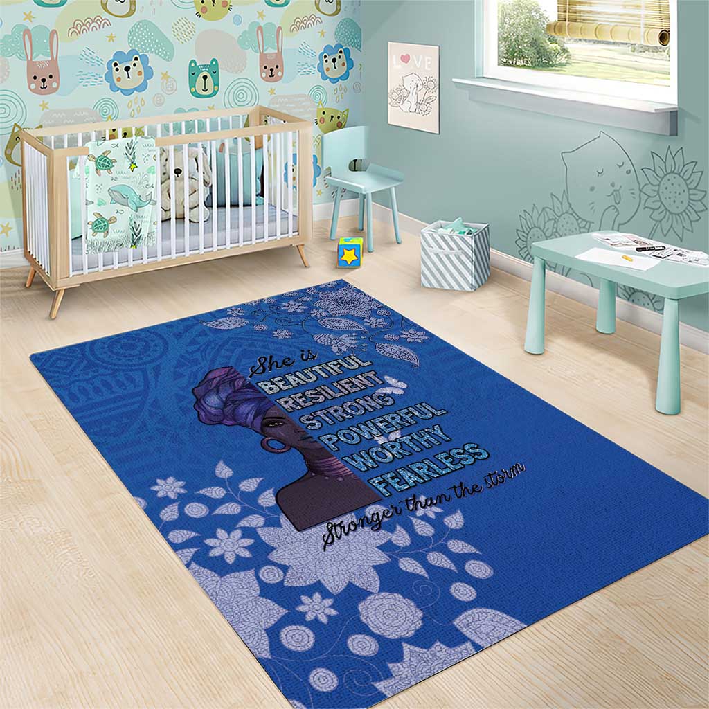 African Women Area Rug Black Beautiful Brave and Bressed - Blue Color - Wonder Print Shop