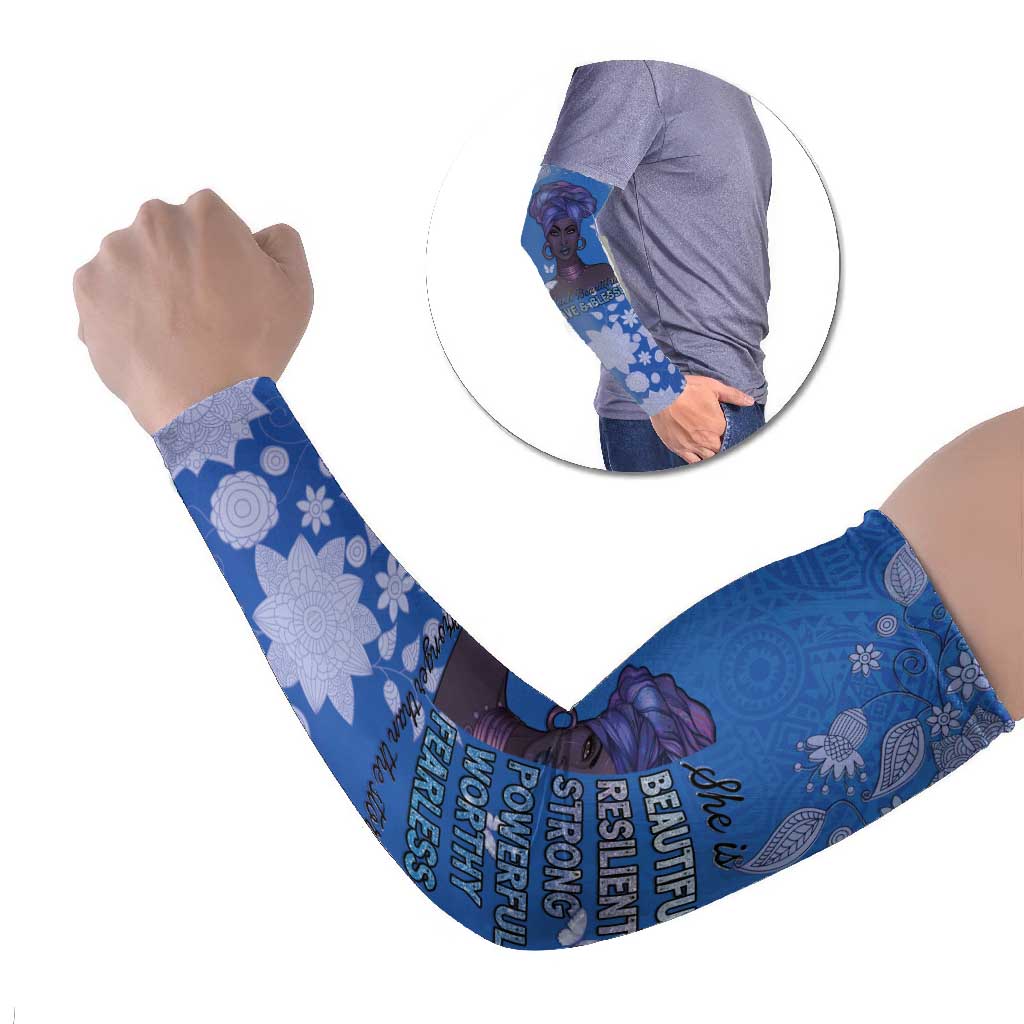 African Women Arm Sleeves Black Beautiful Brave and Bressed - Blue Color - Wonder Print Shop