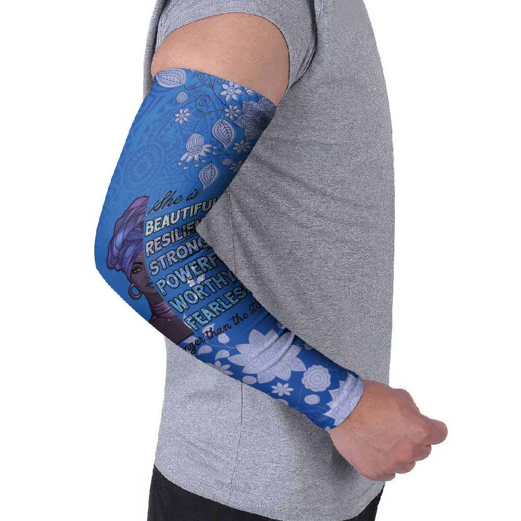 African Women Arm Sleeves Black Beautiful Brave and Bressed - Blue Color - Wonder Print Shop