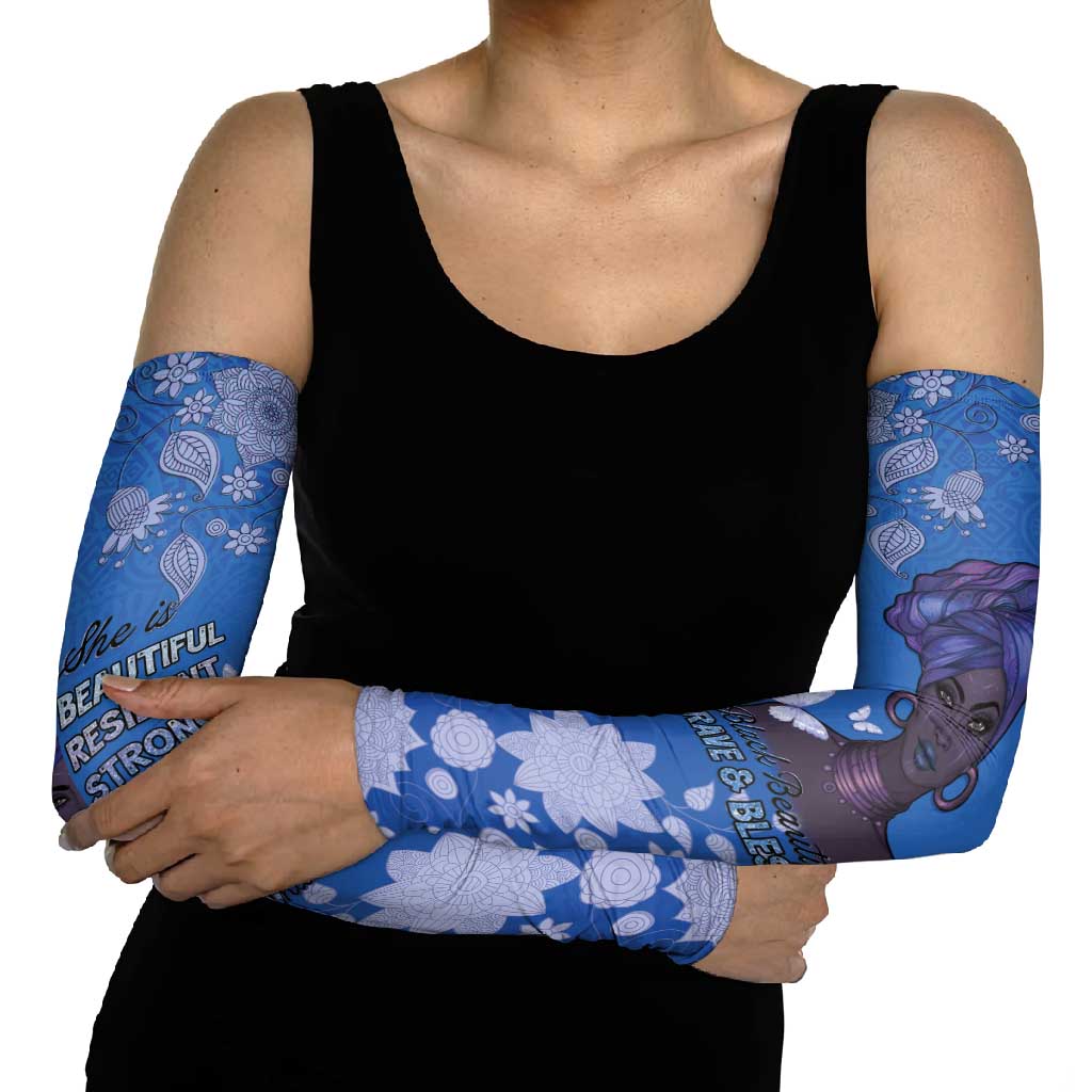 African Women Arm Sleeves Black Beautiful Brave and Bressed - Blue Color - Wonder Print Shop