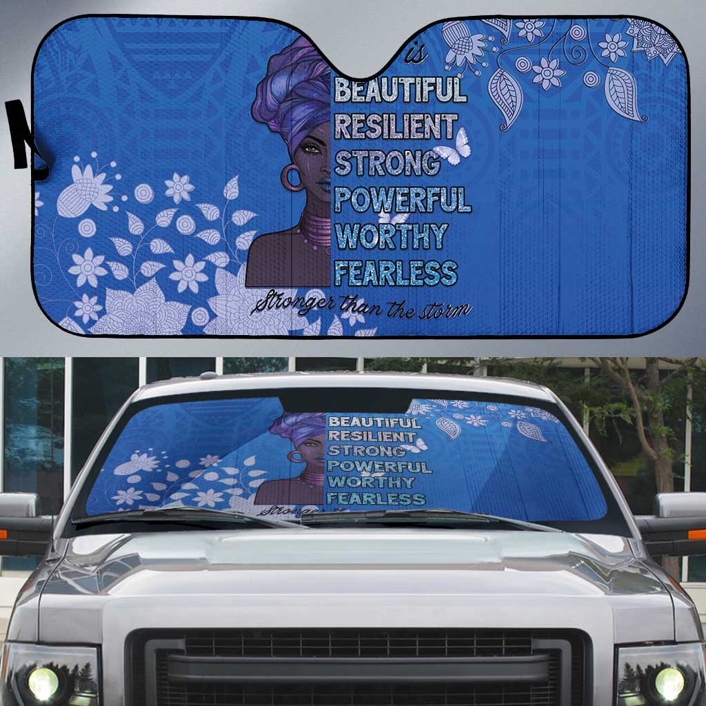 African Women Auto Sun Shade Black Beautiful Brave and Bressed - Blue Color - Wonder Print Shop