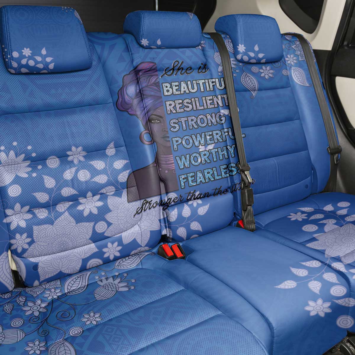 African Women Back Car Seat Cover Black Beautiful Brave and Bressed - Blue Color - Wonder Print Shop