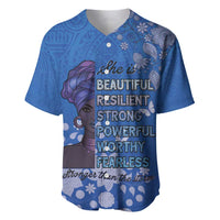 African Women Baseball Jersey Black Beautiful Brave and Bressed - Blue Color - Wonder Print Shop