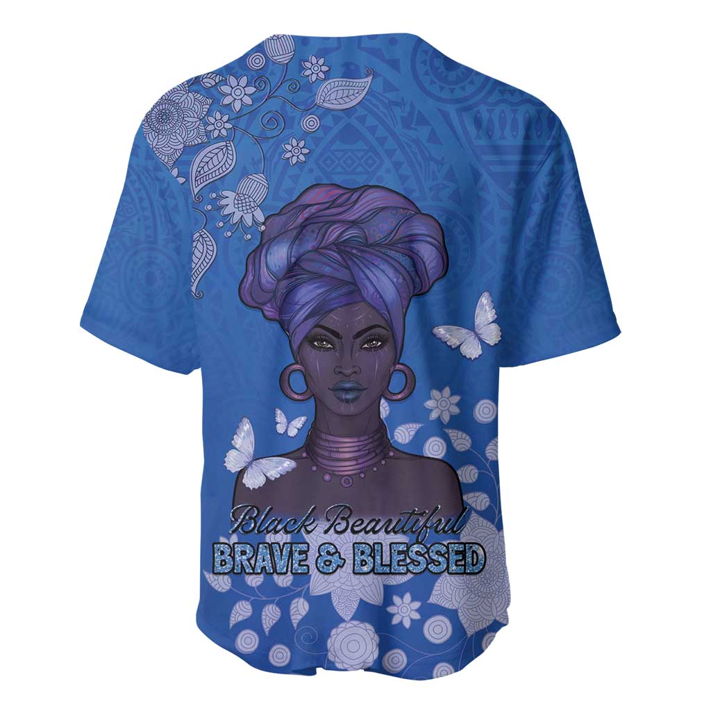 African Women Baseball Jersey Black Beautiful Brave and Bressed - Blue Color - Wonder Print Shop