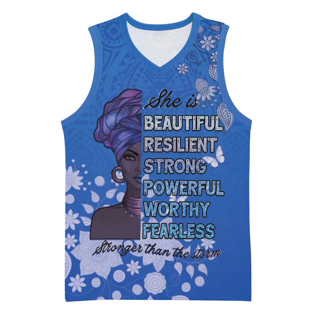 African Women Basketball Jersey Black Beautiful Brave and Bressed - Blue Color - Wonder Print Shop