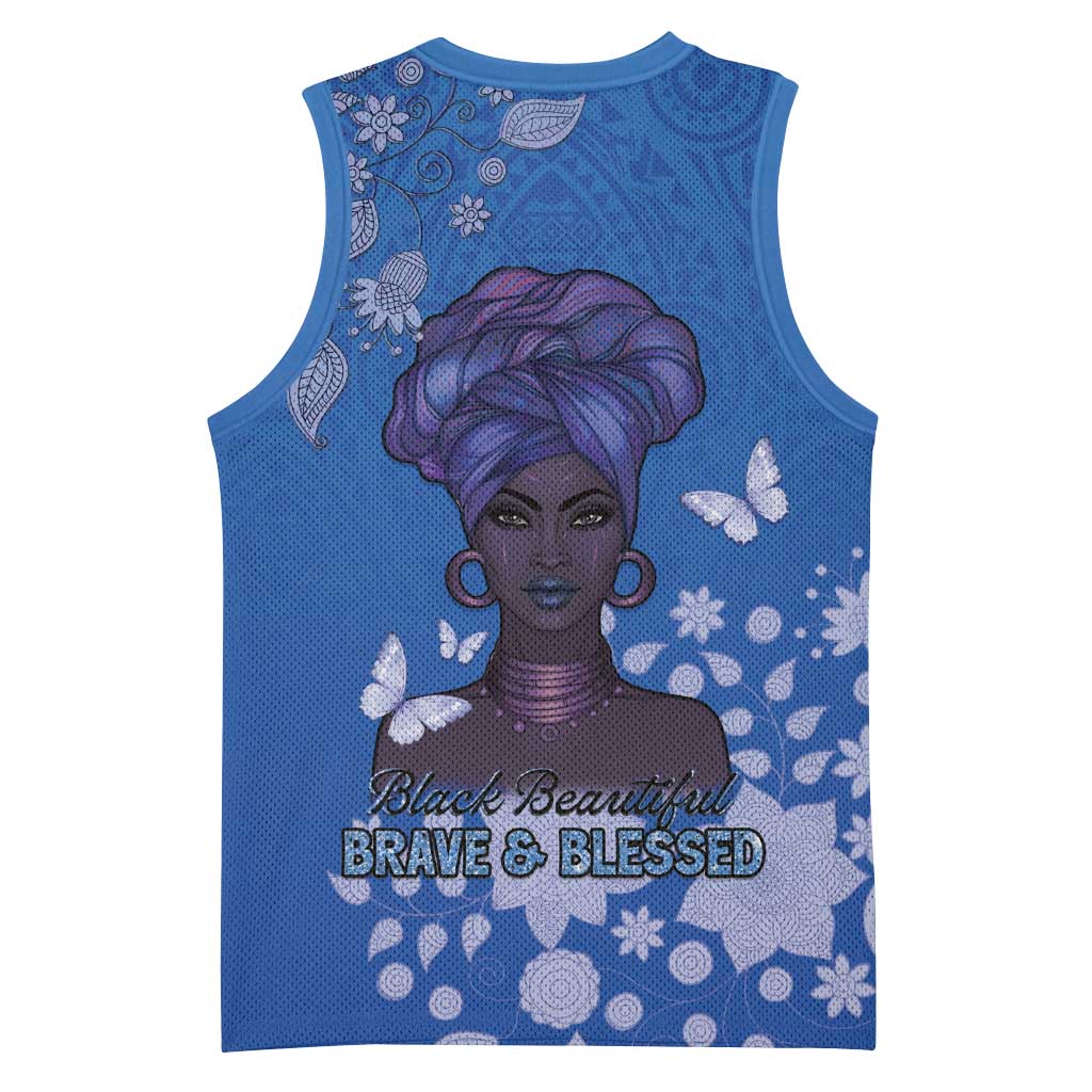 African Women Basketball Jersey Black Beautiful Brave and Bressed - Blue Color - Wonder Print Shop