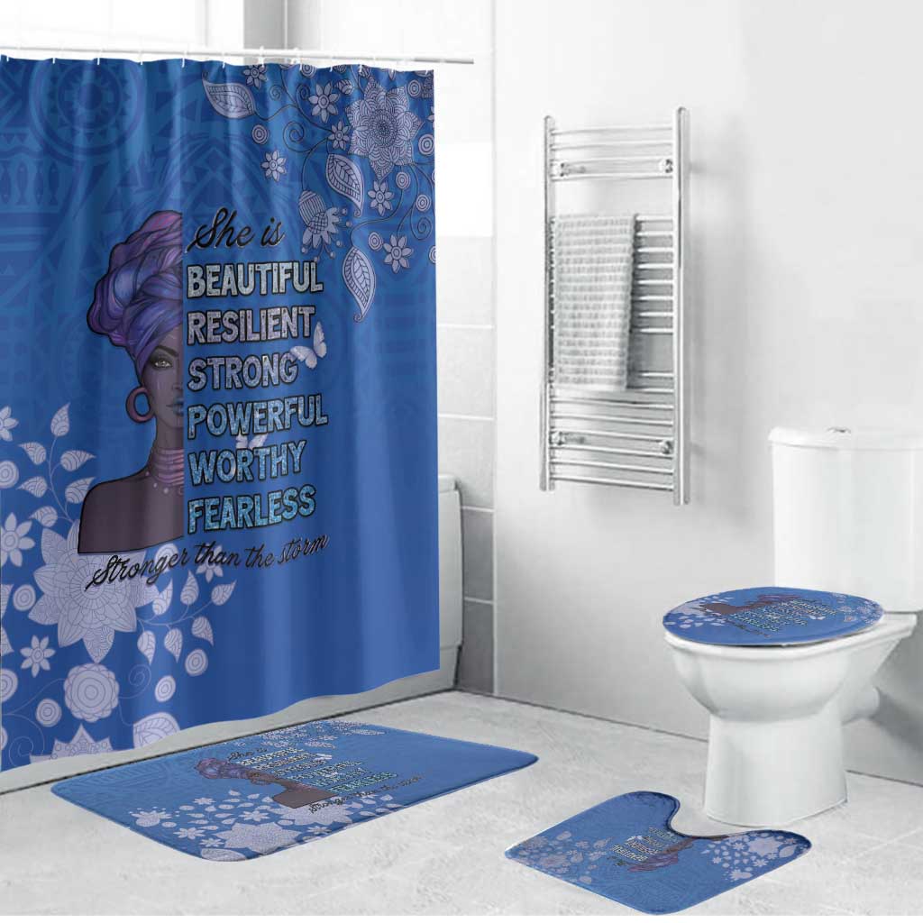 African Women Bathroom Set Black Beautiful Brave and Bressed - Blue Color - Wonder Print Shop