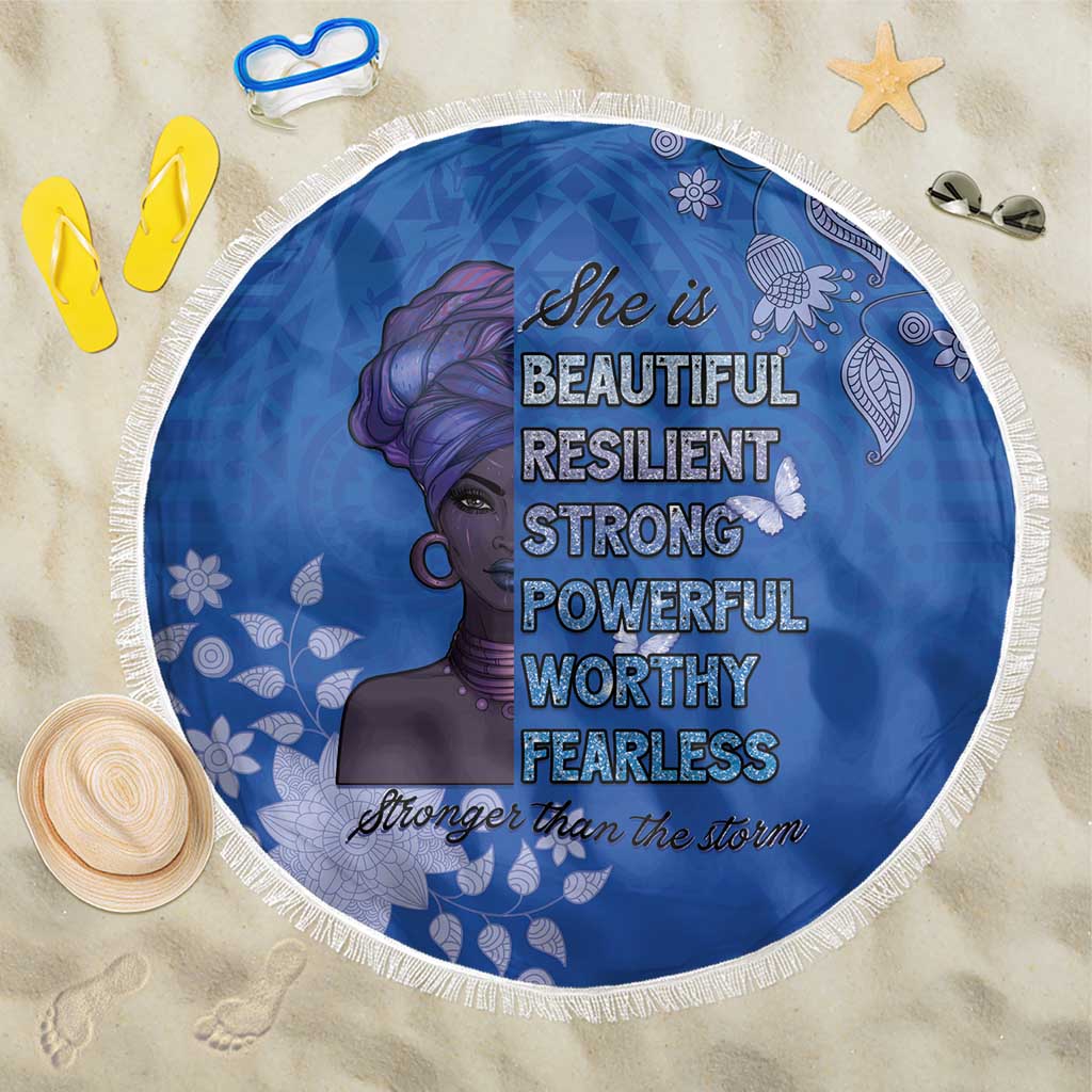 African Women Beach Blanket Black Beautiful Brave and Bressed - Blue Color - Wonder Print Shop