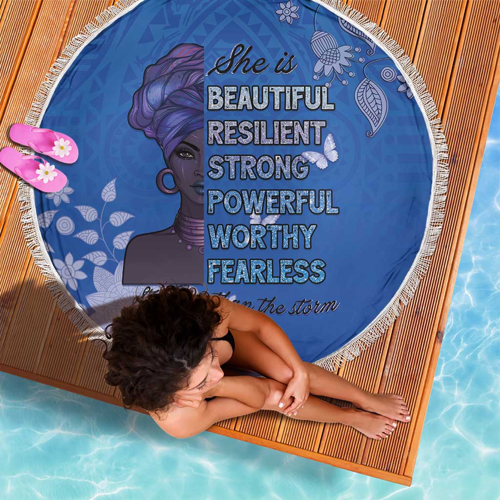 African Women Beach Blanket Black Beautiful Brave and Bressed - Blue Color - Wonder Print Shop