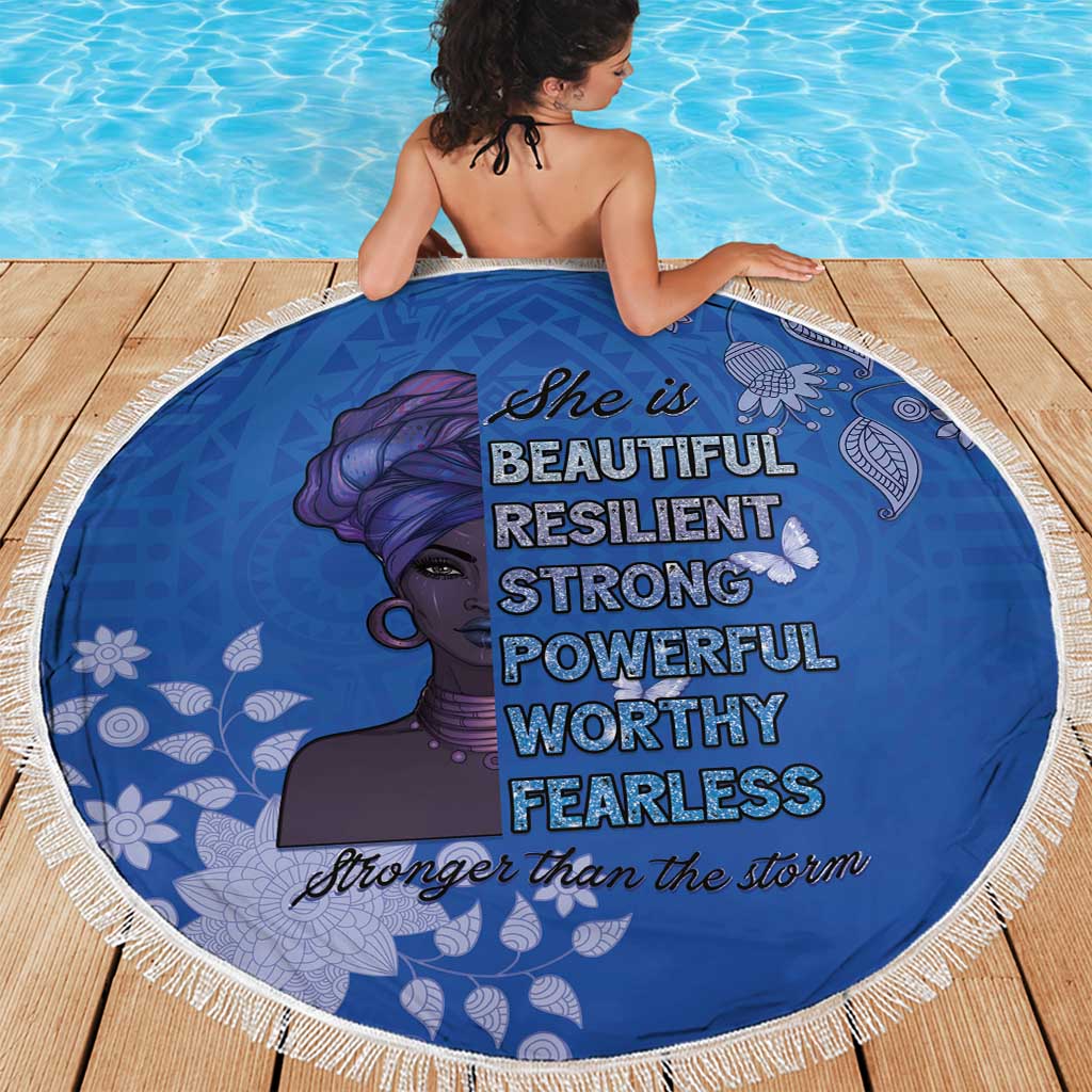 African Women Beach Blanket Black Beautiful Brave and Bressed - Blue Color - Wonder Print Shop