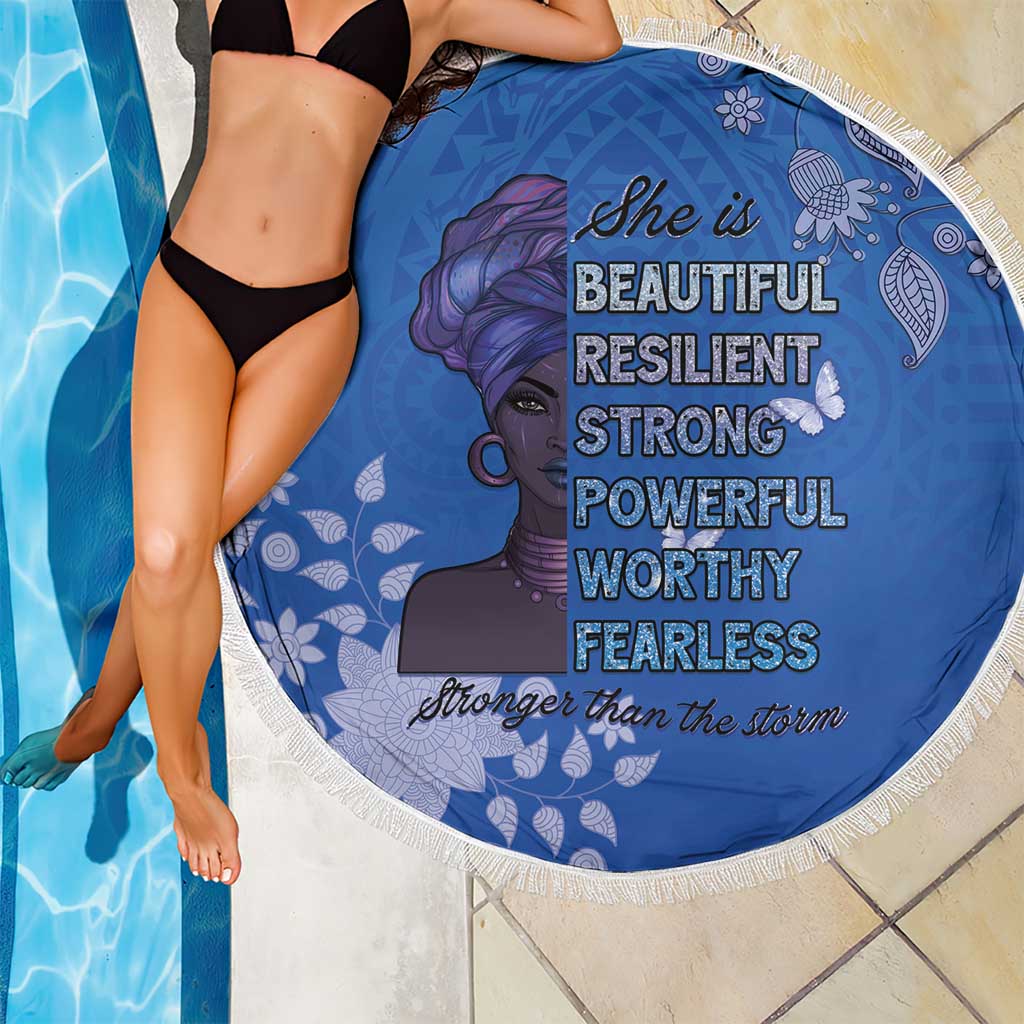 African Women Beach Blanket Black Beautiful Brave and Bressed - Blue Color - Wonder Print Shop