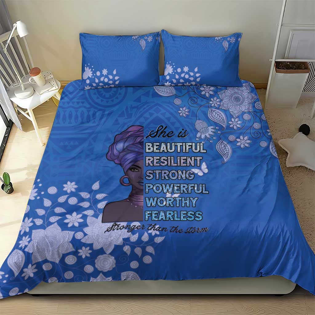 African Women Bedding Set Black Beautiful Brave and Bressed - Blue Color - Wonder Print Shop