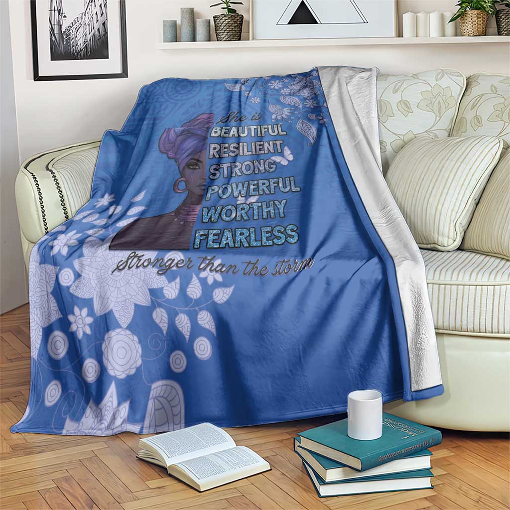 African Women Blanket Black Beautiful Brave and Bressed - Blue Color - Wonder Print Shop