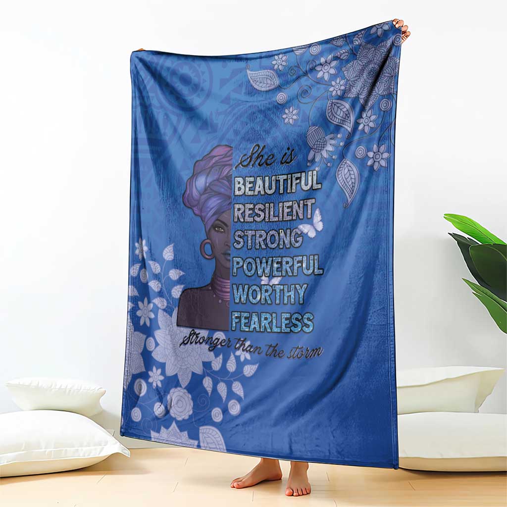 African Women Blanket Black Beautiful Brave and Bressed - Blue Color - Wonder Print Shop