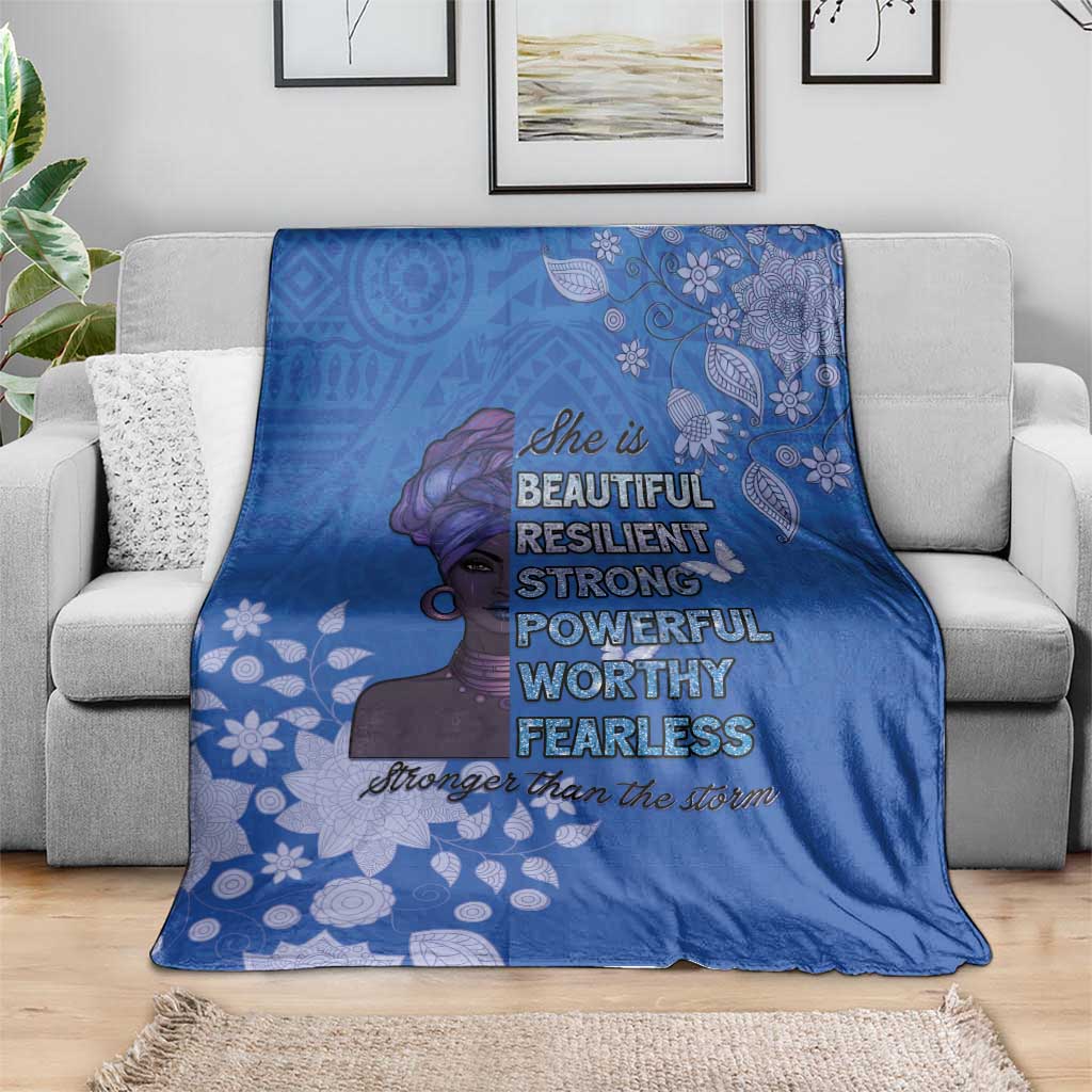 African Women Blanket Black Beautiful Brave and Bressed - Blue Color - Wonder Print Shop