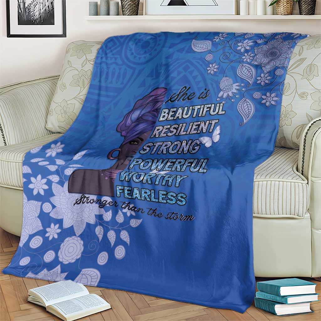 African Women Blanket Black Beautiful Brave and Bressed - Blue Color - Wonder Print Shop
