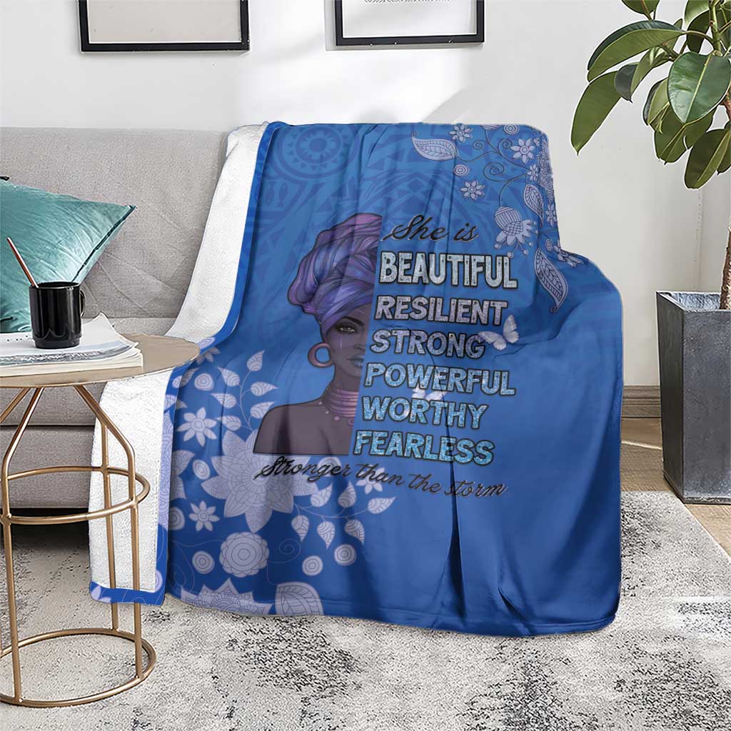 African Women Blanket Black Beautiful Brave and Bressed - Blue Color - Wonder Print Shop