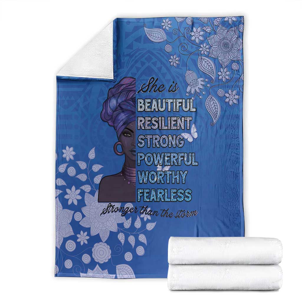 African Women Blanket Black Beautiful Brave and Bressed - Blue Color - Wonder Print Shop
